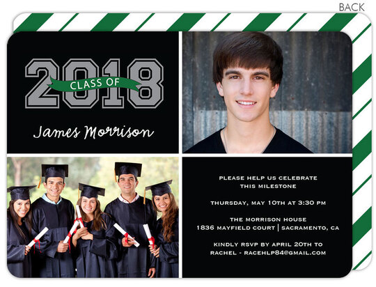 Green Varsity Memories Graduation Photo Invitations